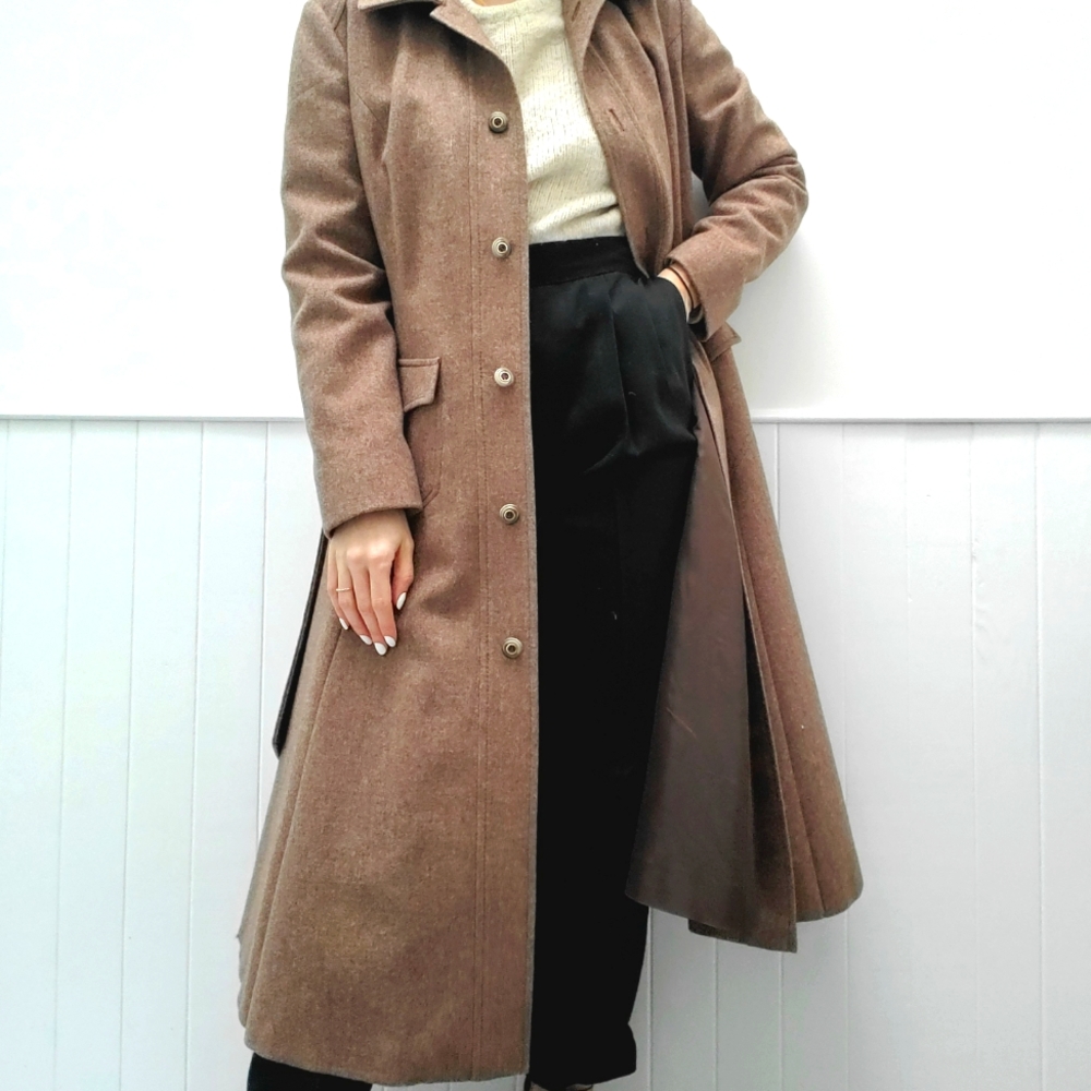 VINTAGE Brown Wool Full-Length Coat size Small